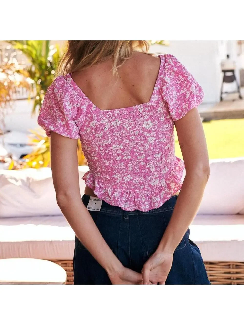 Free People Oh Baby Top in pink floral corset puff sleeve romantic summer